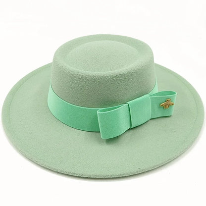 Winter Bowtie Fedora Hat with Textured Surface, Flat Top, and Elastic Band. Red. Men's and Women's Jazz Hat. Sizes: 56-58cm. Ships from: Parallel Import.