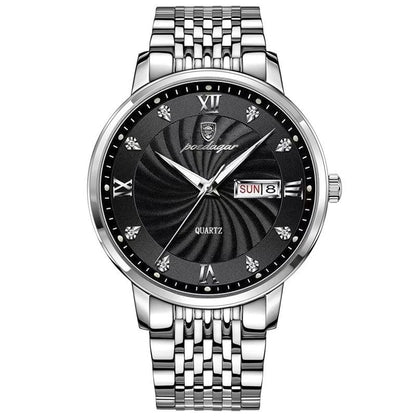 POEDAGAR Luxury Men's Watch, Waterproof, Luminous, Date/Day Display, Quartz Movement, Stainless Steel, Sporty, Fashionable, Color: 827 S, Parallel Import