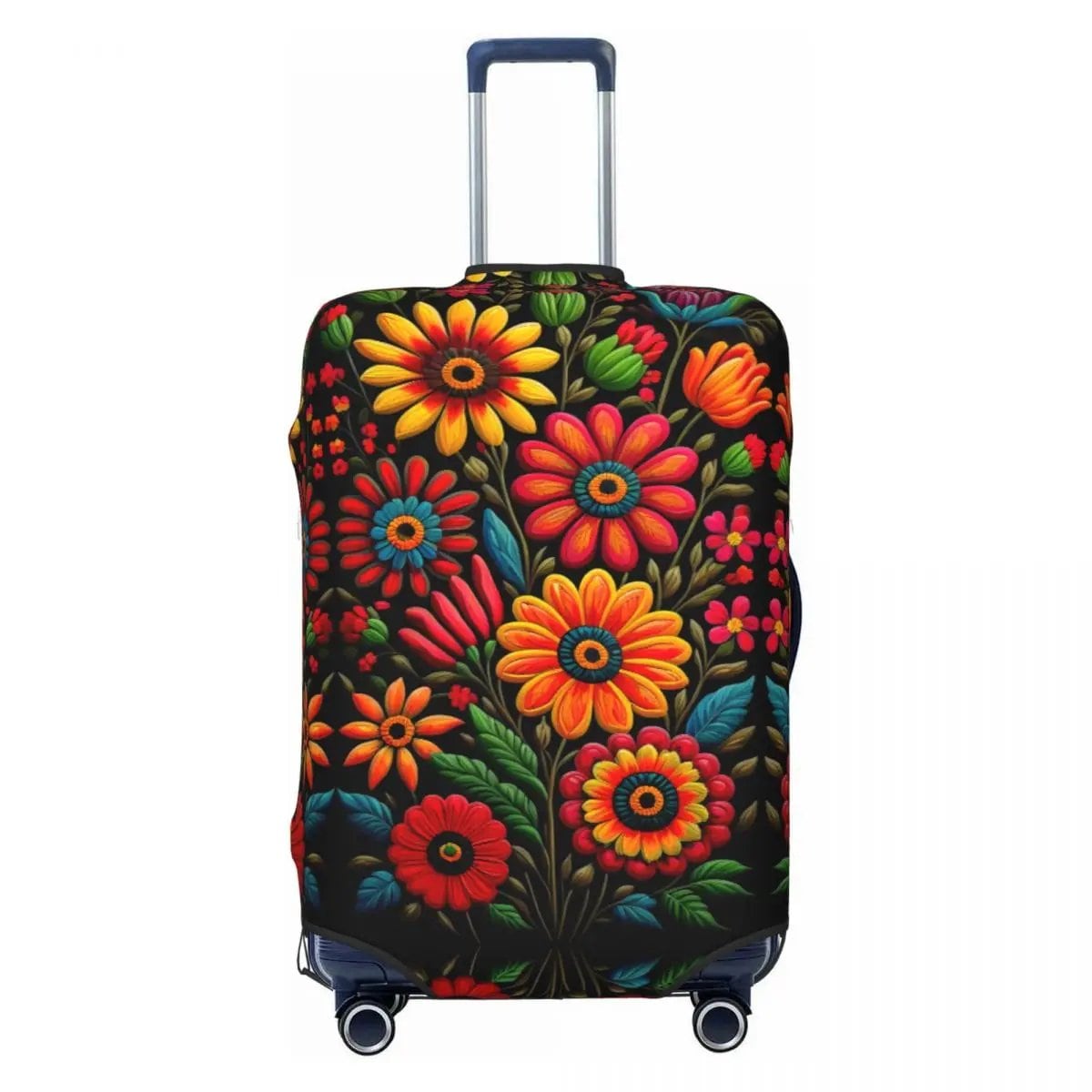 カスタムカラフルフローラルメキシカンフラワー スーツケースカバー エラスティック トラベル 荷物保護カバー 18-32インチ対応 サイズ： 並行輸入品