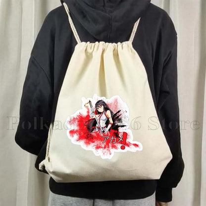 クラシック カートゥーン アニメ ガール アカメが斬る！ エスデス キャラクター 漫画アート キャンバス ドローストリングバッグ サッカー リュック サックパック ストリングバッグ カラー：;発送元： 並行輸入品