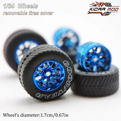 1/64 Scale Model Car Wheels with All-Terrain Rubber Tires, BBS LM-R Refite Parts, HotWheels Compatible, D:17mm, 1 Set, Parallel Import