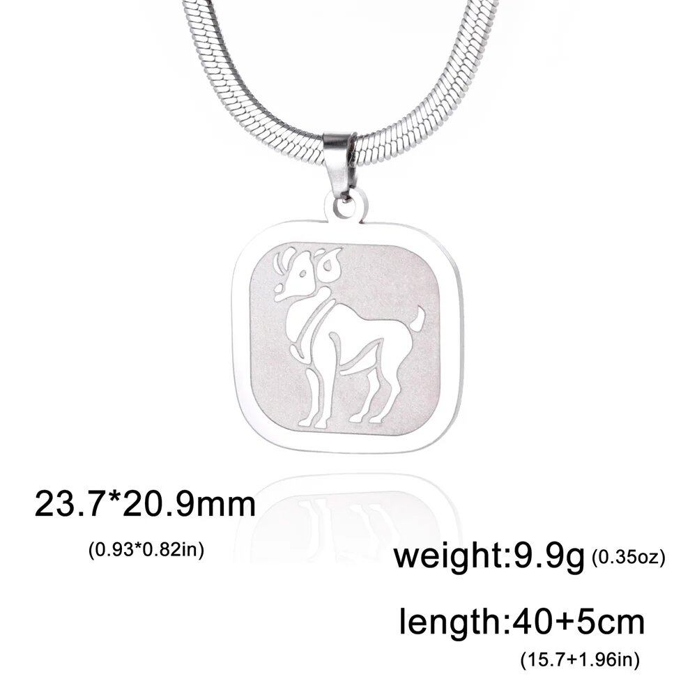 Women's 12 Zodiac Signs Necklace, Stainless Steel, Horoscope, Zodiac Pendant, Medallion, Snake Chain, Birthday Jewelry, "My Shape," 50cm Long; Metal Color: Parallel Import