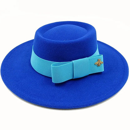Winter Bowtie Fedora Hat with Textured Surface, Flat Top, and Elastic Band. Red. Men's and Women's Jazz Hat. Sizes: 56-58cm. Ships from: Parallel Import.