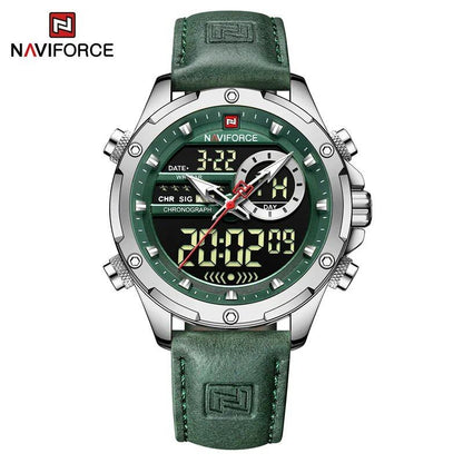 NAVIFORCE Men's Luxury Original Watch, Casual Sports Watch with Chronograph, Alarm, Quartz Movement, Leather Strap, Waterproof, Digital Watch, 9163, Color: Parallel Import