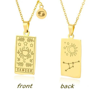 Stainless Steel 12 Zodiac Sign Necklace for Women, Zodiac Pendant, Gold Plated Square Clavicle Chain, Birthday Jewelry, Metal Color: Parallel Import