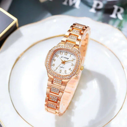 Women's Fashion Watch with Stainless Steel Strap, Waterproof, Luxurious Diamond and Arabic Numerals, Digital Dial, Quartz Watch, Parallel Import