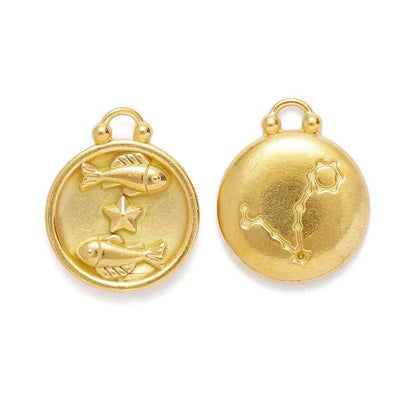Set of 5 Stainless Steel Zodiac Charms, Round Zodiac Pendants, DIY Jewelry Making Supplies, Wholesale, Metal Color: XF500-x5, Parallel Import