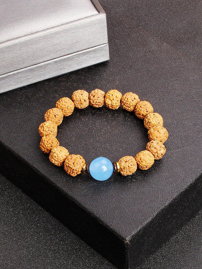 12mm Vajra Bodhi Rudraksha Bracelet with Red Tiger Eye and Aquamarine (Protection, Courage, Calmness, Mental Energy, Harmony) Length: 12mm (Parallel Import)