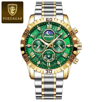 POEDAGAR Luxury Men's Military Sport Quartz Watch with Luminous Chronograph, Stainless Steel, Color: 973, Imported