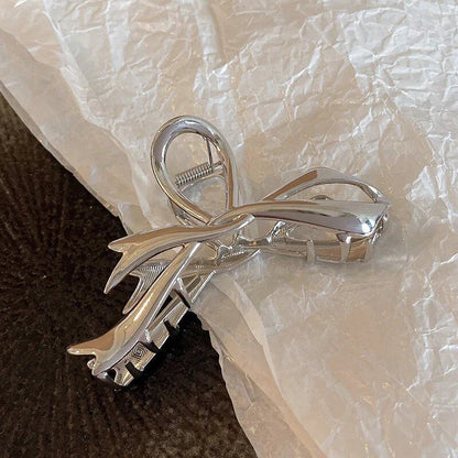 Set of 2 Geometric Metal Bow Hair Clips for Women, Gold, Silver, and Black, Bow Hairpins, Thick and Thin, Crab Clips, One Size; Imported