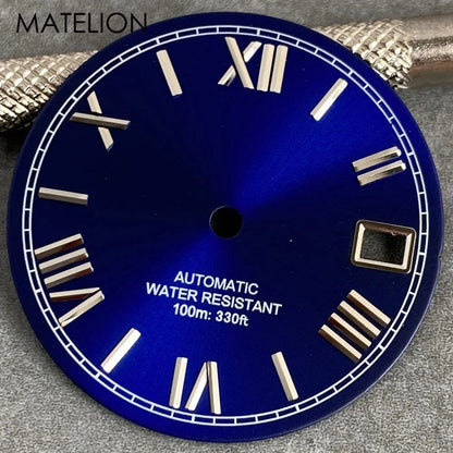 29mm Sunburst Dial Roman Dial Compatible with NH35, NH36, NH38, NH70, NH71, NH72, 4R35, and 4R36 Automatic Movement with Metallic Markers and DJ Hands (Parallel Import)