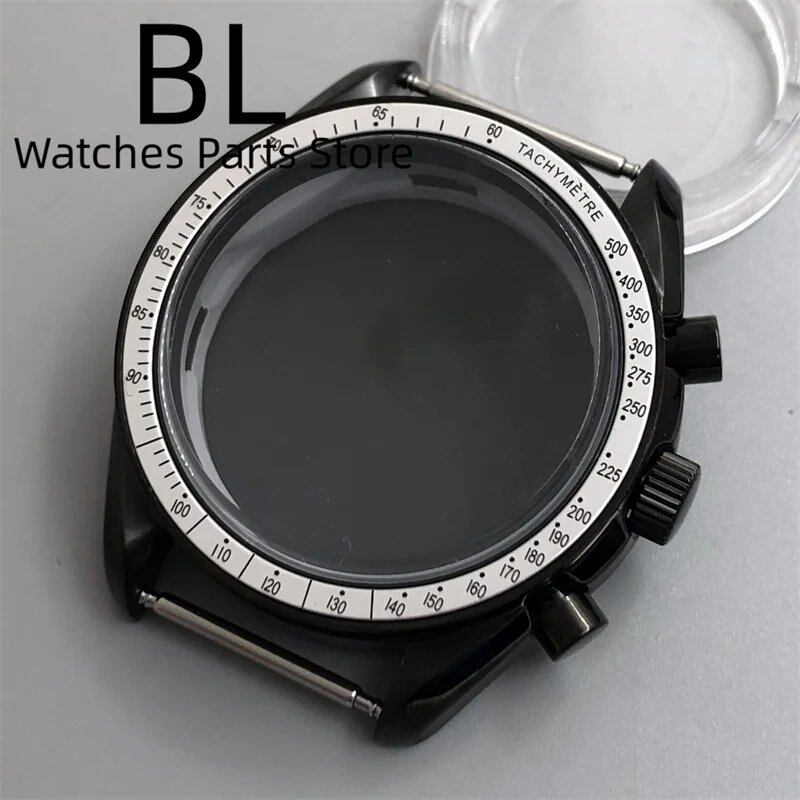 BLIGER 40mm Black PVD VK63 Watch Case with Black, Blue, Red, Green, and Silver Inserts, Acrylic Mirror, and VK63 Movement Assembly and Repair Parts; Dial Diameter: VK63 (Imported)
