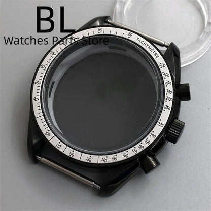 BLIGER 40mm Black PVD VK63 Watch Case with Black, Blue, Red, Green, and Silver Inserts, Acrylic Mirror, and VK63 Movement Assembly and Repair Parts; Dial Diameter: VK63 (Imported)