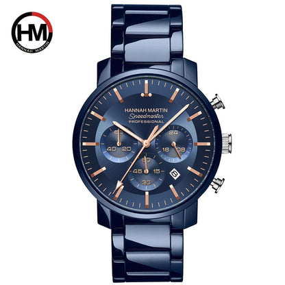 New Hannah Martin Multi-Function Watch, 46mm Blue &amp; Silver Stainless Steel, Casual Quartz Watch, Free Shipping, Color: 113, Parallel Import
