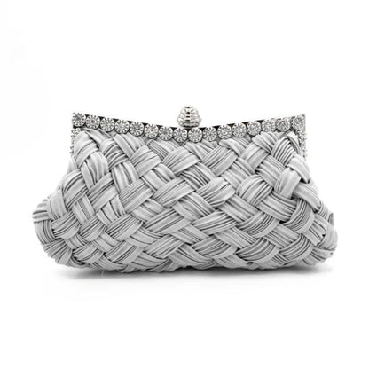 Satin Woven Diamond Clutch - Red Crossbody Banquet Bag with Luxurious Embellishments, Women's Rhinestone Handbag, Rhinestone Purse, Parallel Import