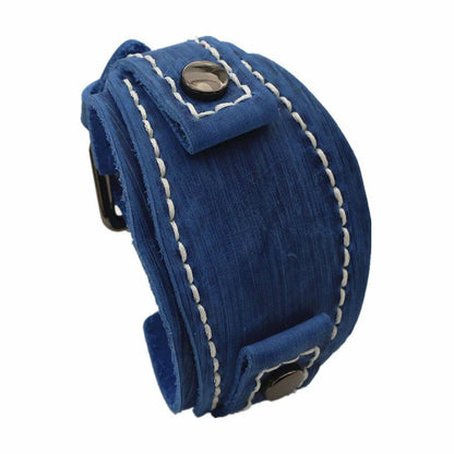 Black and Blue Genuine Leather 25mm Wide Punk Vintage Men's Watch Band Bracelet. Band Color: Black; Band Width: 25mm. Parallel Import.