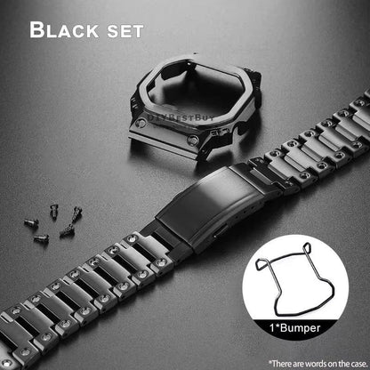 Titanium Alloy Metal Bezel Case &amp; Stainless Steel Band Refit Mod Kit for Casio Casio Oak DW5600, DW5610, and GW-M5610 (Imported)