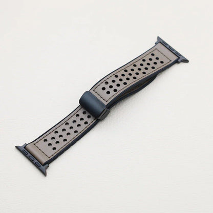 Silicone and Leather Strap with Magnetic Band for Apple Watch Ultra (49mm, 44mm, 46mm, 42mm, 40mm, 45mm, 41mm) Compatible with iWatch Series 10/9/8/7/6/SE/5 (Band Color: mm) Parallel Import