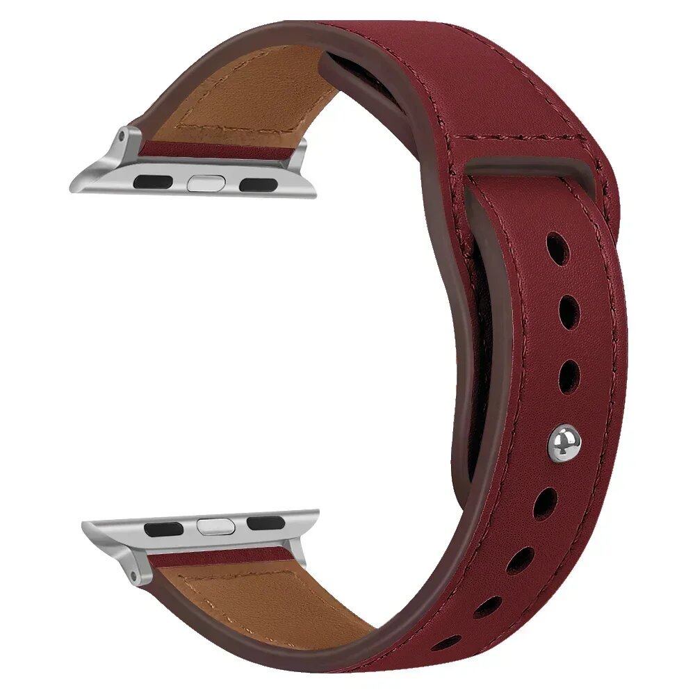 Leather Band for Apple Watch - Ultra 49mm/46mm, 44mm/40mm, 38mm/42mm, Sport Bracelet for iWatch Series 10/9/8/7/SE/6/5/3, 41mm/45mm Models, Band Color: Parallel Import