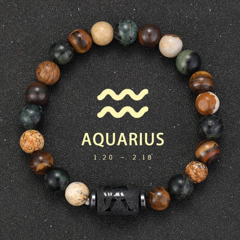 12 Zodiac Signs Bracelet with Natural Stones, Capricorn, Virgo, Leo, and Libra, for Men and Women, Couples, Friends, and Couples; Jewelry Gift; Length: 18-19cm, Parallel Import