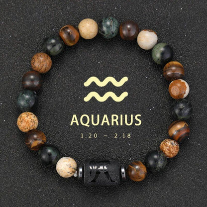 12 Zodiac Signs Bracelet with Natural Stones, Capricorn, Virgo, Leo, and Libra, for Men and Women, Couples, Friends, and Couples; Jewelry Gift; Length: 18-19cm, Parallel Import
