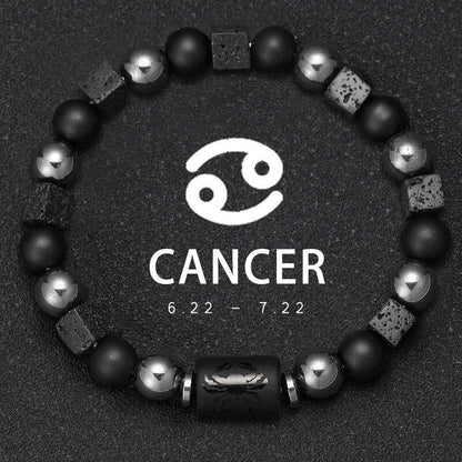 12 Zodiac Signs Bracelet with Natural Stones, Capricorn, Virgo, Leo, and Libra, for Men and Women, Couples, Friends, and Couples; Jewelry Gift; Length: 18-19cm, Parallel Import