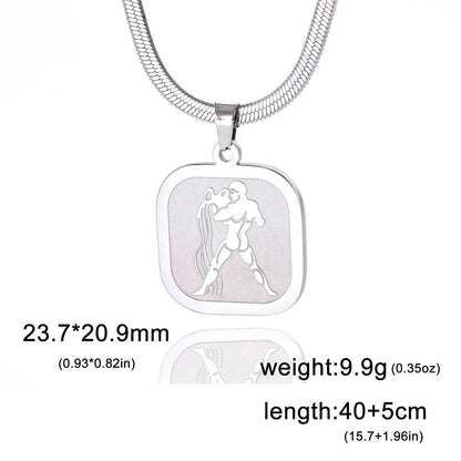 Women's 12 Zodiac Signs Necklace, Stainless Steel, Horoscope, Zodiac Pendant, Medallion, Snake Chain, Birthday Jewelry, "My Shape," 50cm Long; Metal Color: Parallel Import