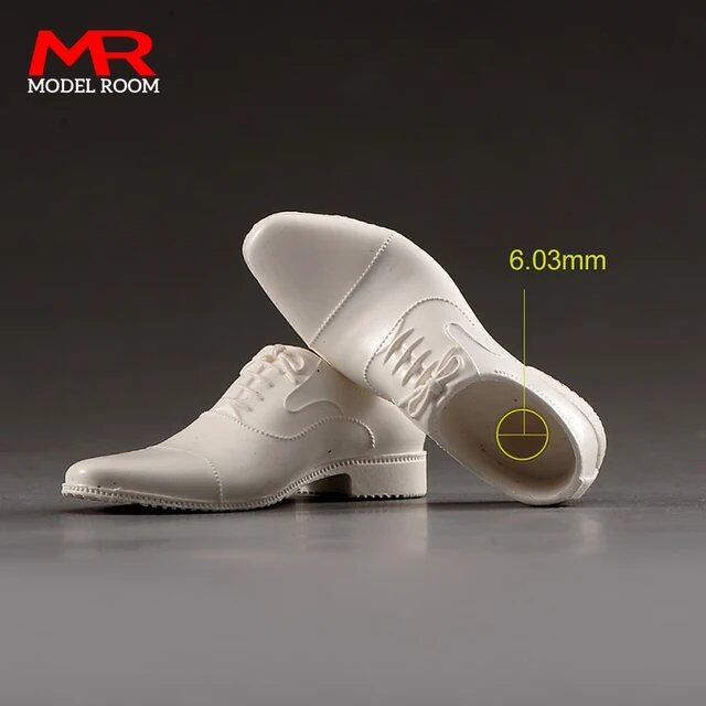1/6 Scale Men's Solid Black and White Leather Shoes, Gentleman's Shoes Model for 12-Inch Soldier Action Figures with Detachable Feet, Parallel Import