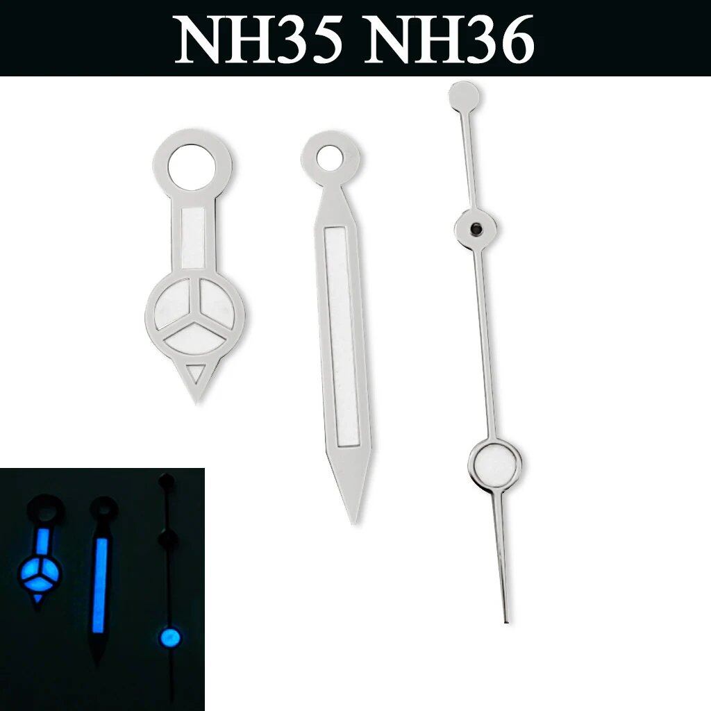 "Watch Hands, Silver, Green, Blue, Luminous Hands for NH35, NH36, ETA2824, 2836, Miyota8205, 8215, 821A, Meiju DG2813, 3804" Color: Parallel Import