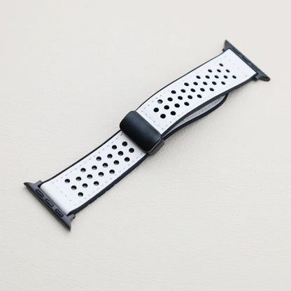 Silicone and Leather Strap with Magnetic Band for Apple Watch Ultra (49mm, 44mm, 46mm, 42mm, 40mm, 45mm, 41mm) Compatible with iWatch Series 10/9/8/7/6/SE/5 (Band Color: mm) Parallel Import