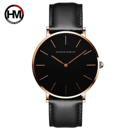 High-quality rose gold dial leather waterproof watch for men and women, dress fashion, Japanese quartz movement, color C, parallel import