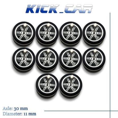 1/64 Scale 6-Spoke Wheel Set with Fixed Rubber Tires for Diecast Model Cars, Hot Wheels Modification Parts (5 Sets for 5 Cars), Color: MMW, Parallel Import