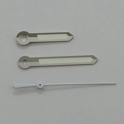 High-quality silver gun gold and rose gold watch hands with luminous finishes. Compatible with NH35, NH36, NH38, NH70, NH72, 7S26, 7S36, 4R35, and 4R36 movements. Parallel import.
