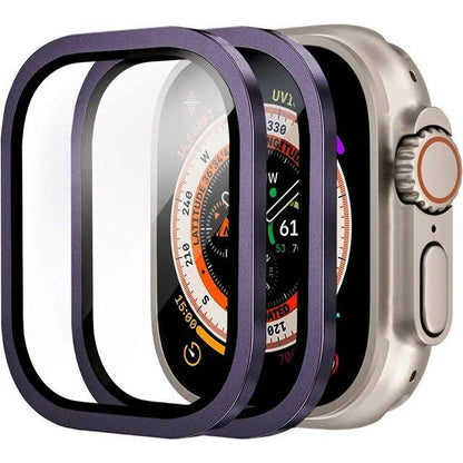 Apple Watch Ultra 49mm / Ultra 2用 ガラス全面保護フィルム 2枚セット メタルフレーム+強化ガラス カラー：;ダイアル直径：ウルトラ1 2 49mm 2個 並行輸入品