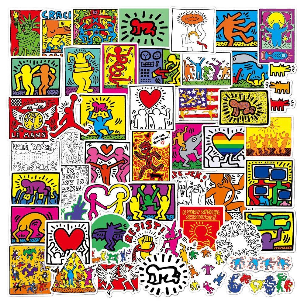 10/30/50-Piece Keith Funny Cartoon Graffiti Stickers, Waterproof, for Refrigerators, Guitars, Laptops, Bikes, Skateboards, Funny Decals, Classic Toys, Parallel Import