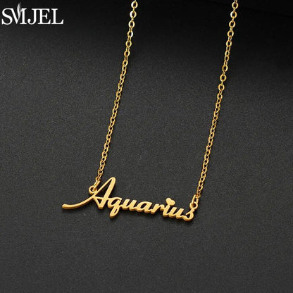 12 Zodiac Signs Jewelry Stainless Steel Zodiac Letter Necklace Aries, Leo, Taurus, Gemini, Aquarius Horoscope Christmas Gift Color: 45cm Length; Main Stone Color: Parallel Import