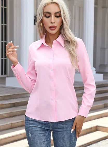 [Clearance] Women's Spring/Autumn Style Blouse Shirt, Casual, Long Sleeve, Turn-Down Collar, Solid Color, Size: Parallel Import