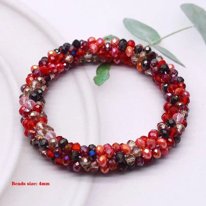 New Hair Accessory: Glass Bead Bracelet &amp; Hair Tie, Elastic Hair Rope, Simple Scrunch, Ponytail Headdress, Women's Bracelet, 18cm Long; Metal Color, Parallel Import