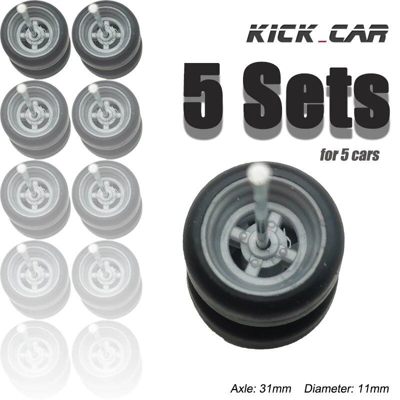 1/64 Scale 4-Spoke Wheels with Fixed Rubber Tires, Custom Parts for Toy Models and Diecast Cars, Compatible with Hot Wheels (Set of 5, for 5 Cars), Color: Parallel Import
