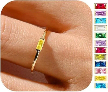 Sparkling 12-Color Birthstone Ring, Stainless Steel, Gold Plated, Zircon, Zodiac Sign, Women's Jewelry, Birthday Gift, Parallel Import