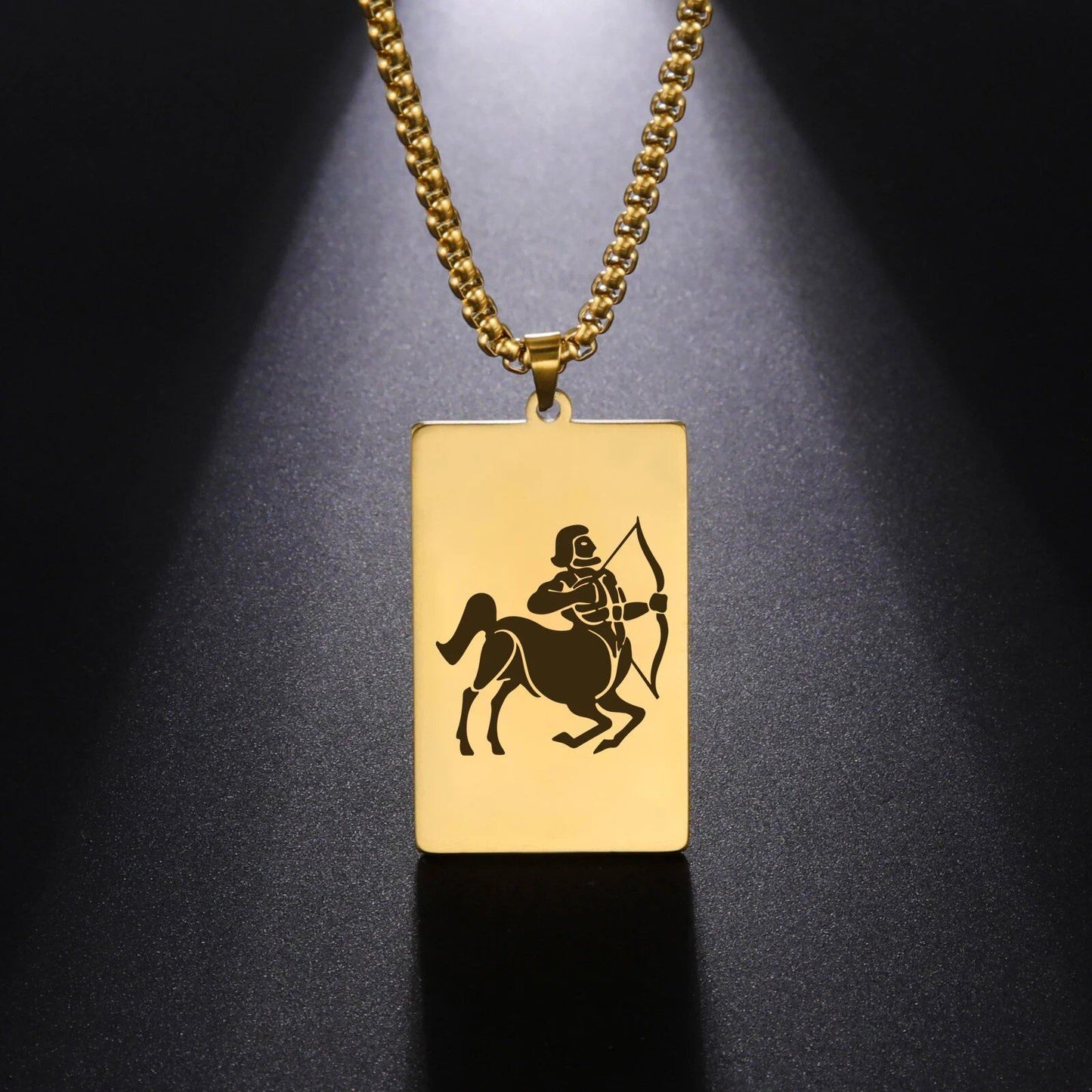 Men's 12 Zodiac Signs Pendant Necklace with Box Chain, Ancient Greek Style, Stainless Steel, Fade-Resistant, Zodiac Astrology Gift, 60cm Long; Metal Color: Parallel Import