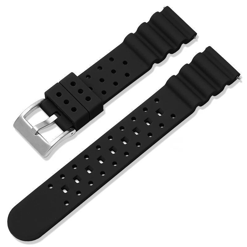 20mm/22mm Silicone Strap Compatible with Seiko/Omega/Longines Aqua Ghost Dive Watches, Black &amp; Green, Waterproof, Replacement Watch Band, Band Color: mm, Parallel Import