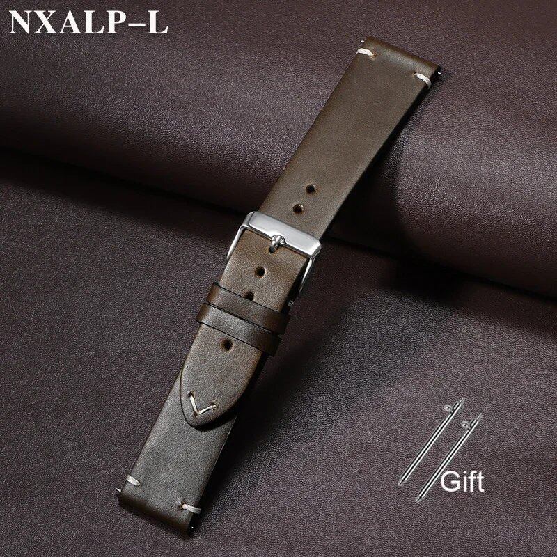 Quick-Release Calf Leather Watch Strap, 18mm, 19mm, 20mm, 21mm, 22mm, 24mm, Oil-Waxed, Cowhide Leather, Men's, Women's, Business, Wristband, Accessory, Band Color: mm, Parallel Import