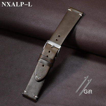 Quick-Release Calf Leather Watch Strap, 18mm, 19mm, 20mm, 21mm, 22mm, 24mm, Oil-Waxed, Cowhide Leather, Men's, Women's, Business, Wristband, Accessory, Band Color: mm, Parallel Import