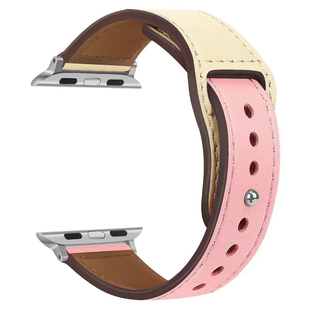 Leather Band for Apple Watch - Ultra 49mm/46mm, 44mm/40mm, 38mm/42mm, Sport Bracelet for iWatch Series 10/9/8/7/SE/6/5/3, 41mm/45mm Models, Band Color: Parallel Import