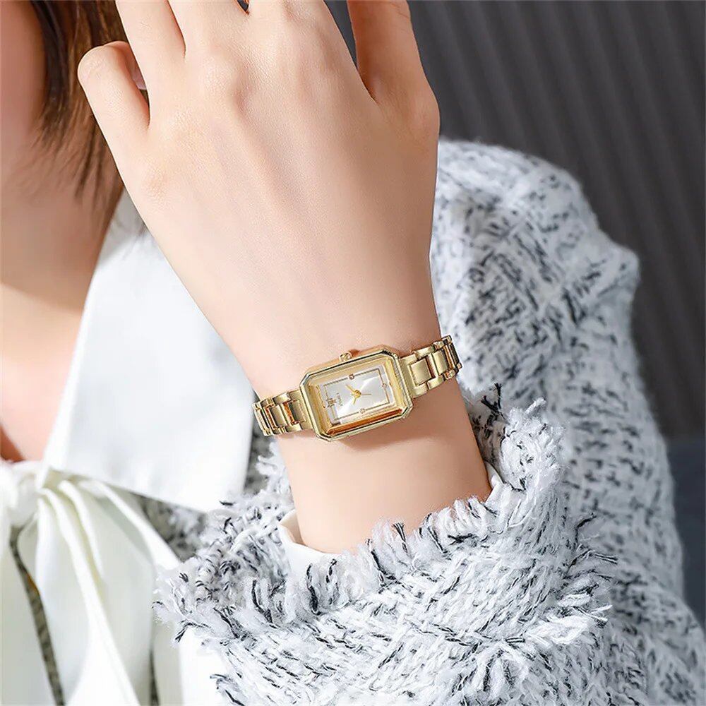 UTHAI New Women's Watch, Lightweight and Elegant, Simple Square Design, Stainless Steel, Fashionable Quartz Wristwatch for Girls, Parallel Import