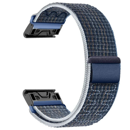 Compatible with Garmin Fenix 7X, 7 Pro, 6X, 6, 5X, 5Plus, Tactics 7, Forerunner 965, 955, and Enduro 2. 22mm/26mm nylon loop band with quick-fit strap. Band color: mm. Ships from: Parallel import.