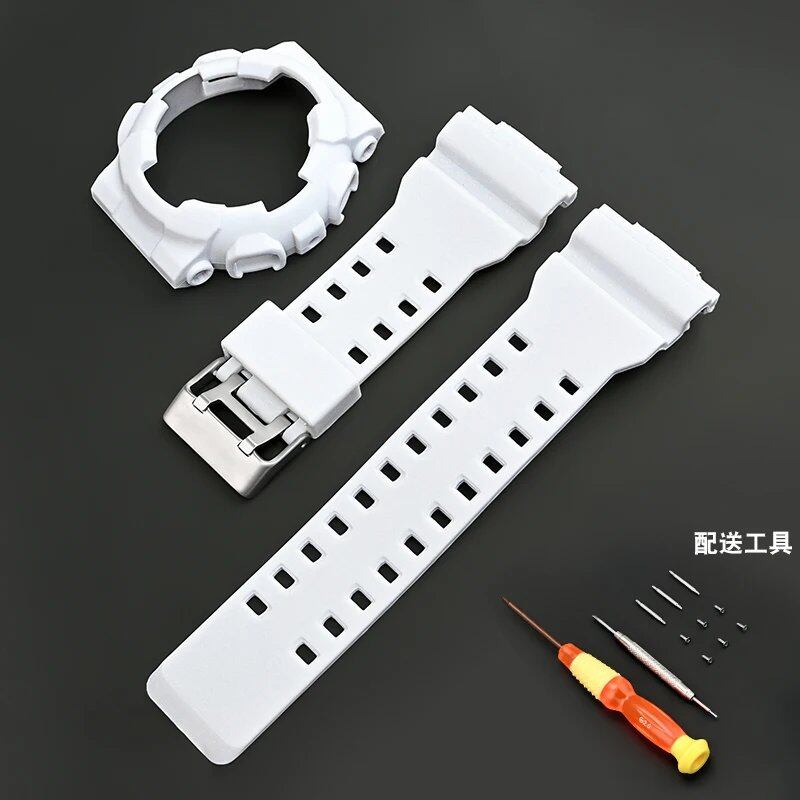 Silicone Watch Strap for CASIO GA-100/110, GD-100/110/120, GLS-100, GAX-100, and G-SHOCK GA100 (Includes Case, Strap, and Bezel Replacement Tool) Band Color: Parallel Import