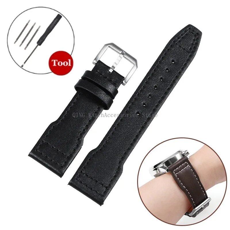 IWC Pilot's Mark 327004/377714 Genuine Leather Strap, Cowhide Leather, Smartwatch Wristband with Folding Buckle, Women's/Men's Bracelet, 20/21/22mm Band Color: mm, Parallel Import