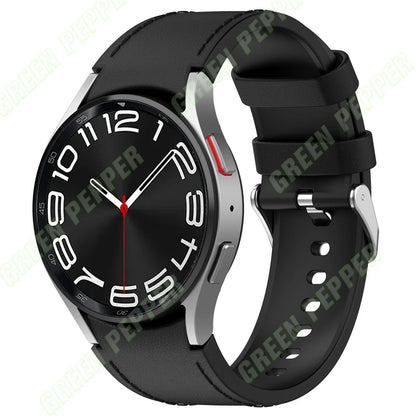 Leather and silicone bands compatible with Samsung Watch 6/5/4 (40mm, 44mm), 4/6 Classic (42mm, 43mm, 46mm, 47mm), and Galaxy Watch 5 Pro (45mm). Genuine leather-look strap. Band Color: ; Ships from: Parallel Import.